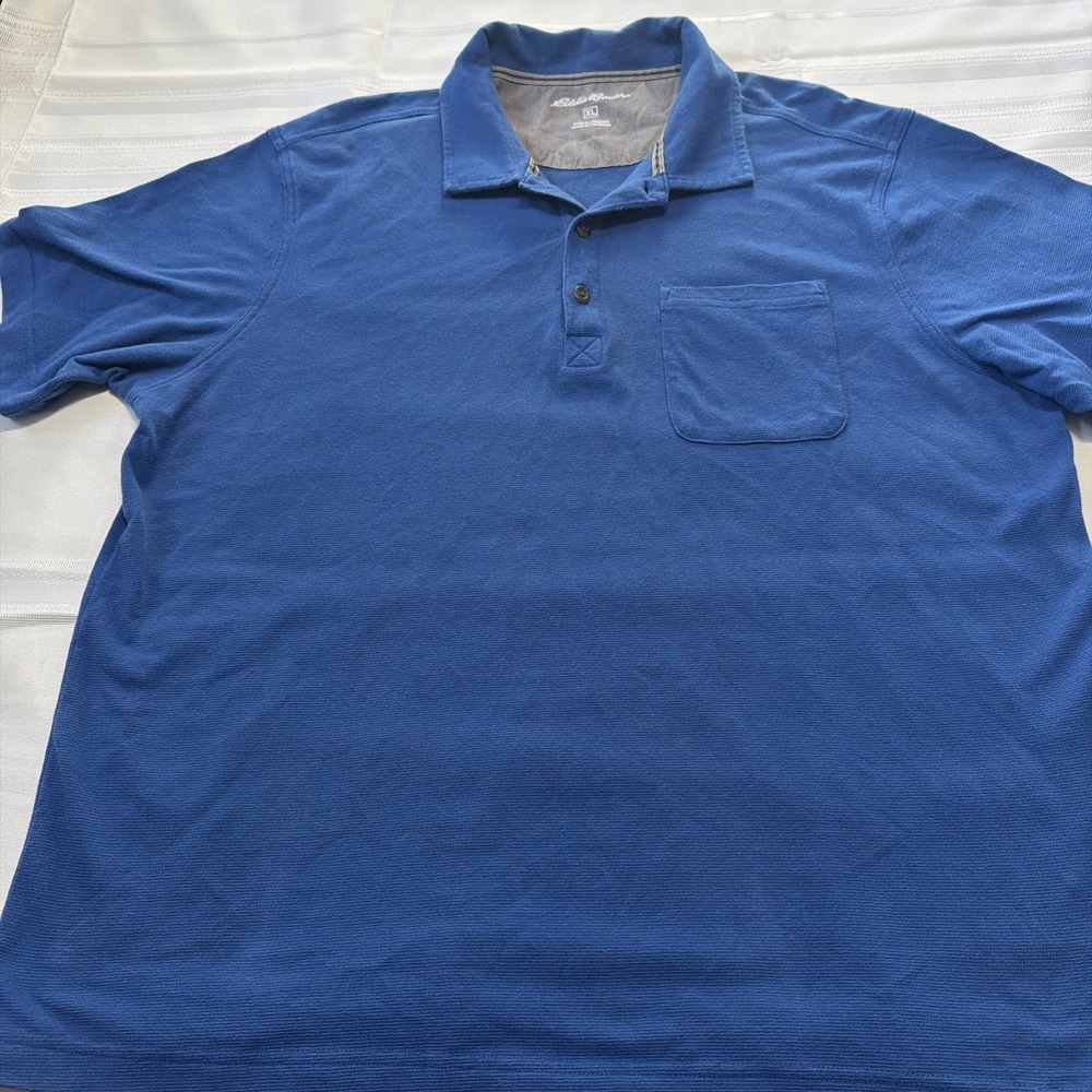 Eddie Bauer Mens XL Blue Short Sleeve Pocket Polo Shirt Cotton Blend Classic Fit